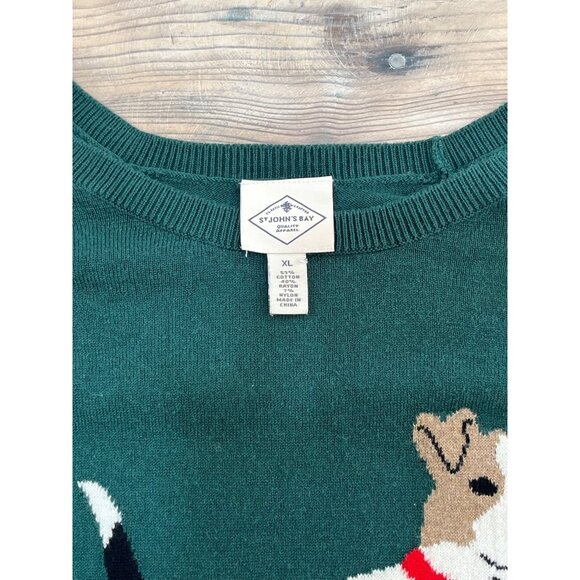 St Johns Bay Jack Russell Terrier Dog Sweater Womens XL Green Crewneck - Picture 4 of 6